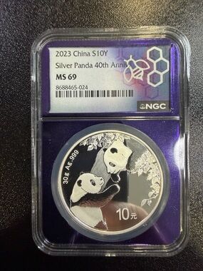 Graded 2023 China Silver Panda 10 Yuan MS69 - Black & Silver